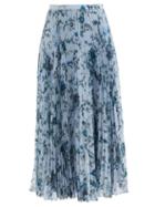 Erdem - Nesrine Pleated Hogarth-print Voile Midi Skirt - Womens - Blue
