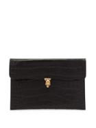 Matchesfashion.com Alexander Mcqueen - Skull Crocodile Embossed Leather Envelope Pouch - Womens - Black