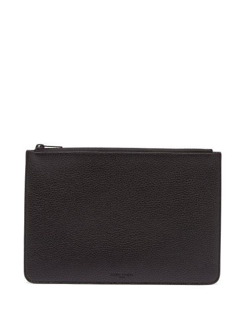 Maison Margiela - Four-stitches Large Grained-leather Pouch - Mens - Black