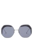 Matchesfashion.com Fendi - Oversized Glitter Metal Sunglasses - Womens - Dark Grey