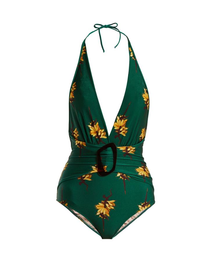 Adriana Degreas Josephine Baker Halterneck Deep V-neck Swimsuit