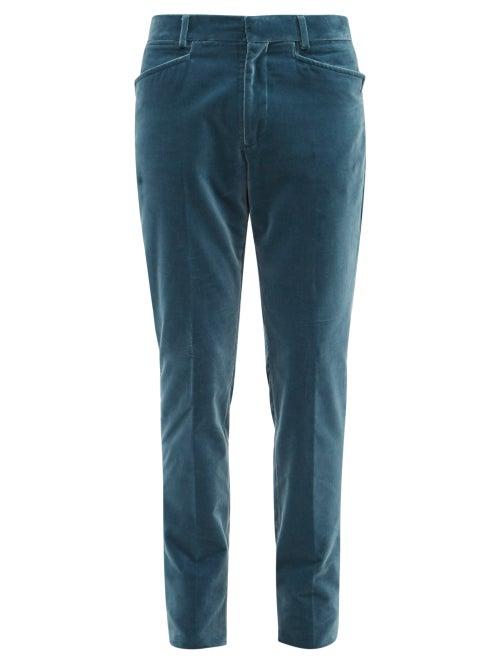 Tom Ford - Velvet Slim-leg Trousers - Mens - Green