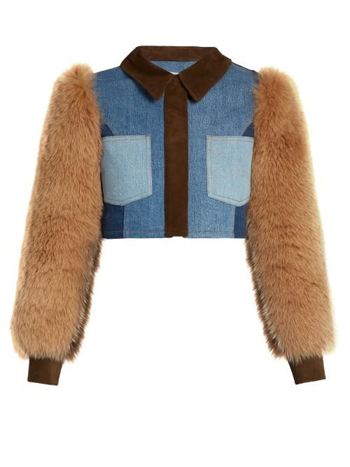 Sonia Rykiel Fur And Suede-panel Cropped Denim Jacket