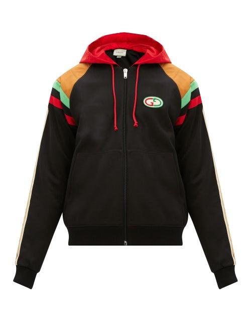 Matchesfashion.com Gucci - Gg-patch Web-stripe Hooded Bomber Jacket - Mens - Black Multi