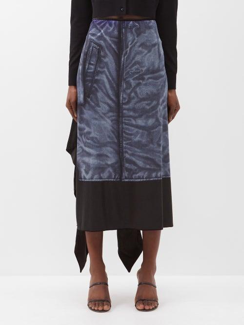 Loewe - Trompe L'oeil Velvet Midi Skirt - Womens - Blue Print