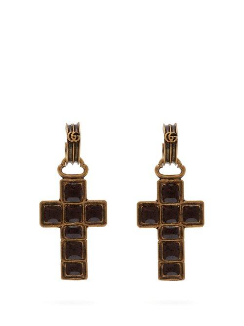 Matchesfashion.com Gucci - Cross Drop Earrings - Womens - Black