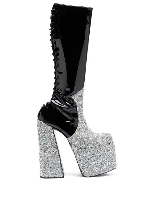 Matchesfashion.com Harris Reed X Roker - The H Glitter And Patent-leather Platform Boots - Womens - Black Multi