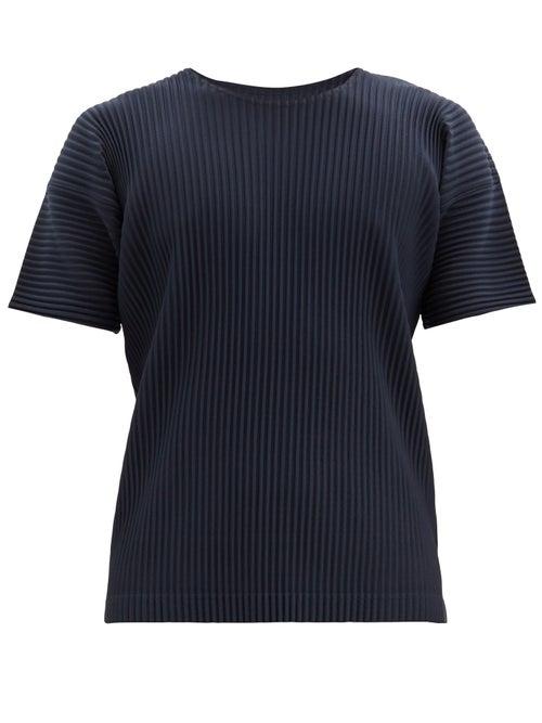 Matchesfashion.com Homme Pliss Issey Miyake - Crew-neck Technical Pleated-jersey T-shirt - Mens - Navy
