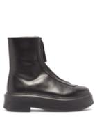 The Row - Zip-front Leather Ankle Boots - Womens - Black