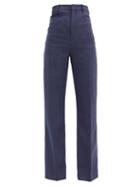 Matchesfashion.com Jacquemus - Sauge High-rise Linen-blend Wide-leg Trousers - Womens - Navy