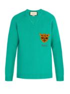 Gucci V-neck Tiger-intarsia Wool Sweater