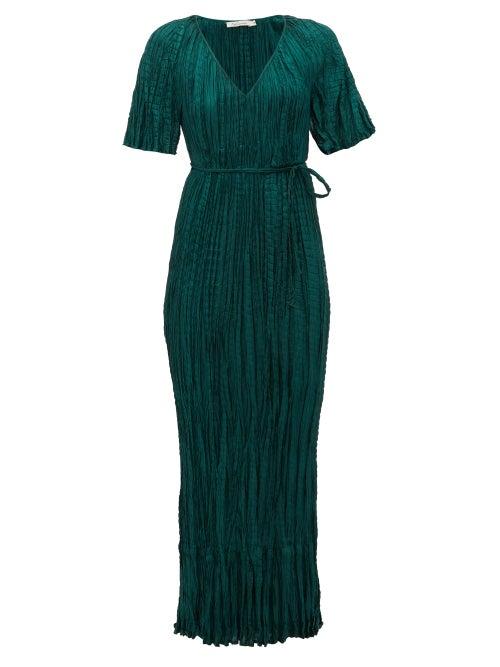 Matchesfashion.com Mes Demoiselles - Twinkie Crinkled Silk-satin Maxi Dress - Womens - Green