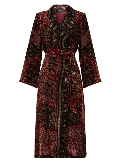 Matchesfashion.com Etro - Dole Double-breasted Floral-velvet Coat - Womens - Burgundy
