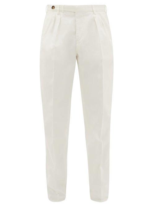 Matchesfashion.com Brunello Cucinelli - Pleated Cotton-twill Trousers - Mens - White