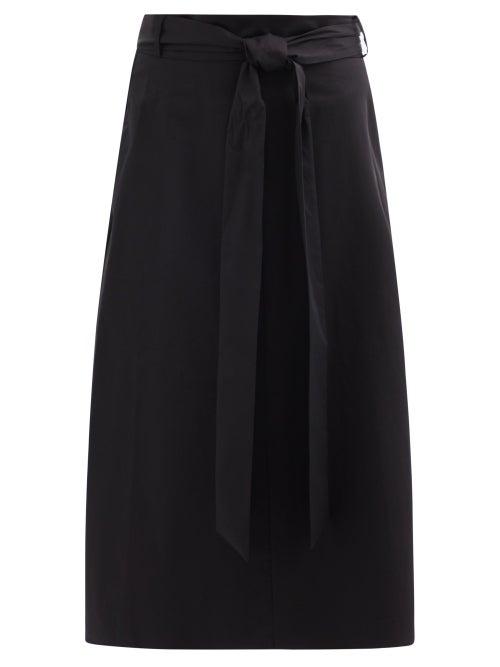 Matchesfashion.com Tibi - Belted Organic Cotton-poplin Midi Skirt - Womens - Black