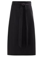 Matchesfashion.com Tibi - Belted Organic Cotton-poplin Midi Skirt - Womens - Black