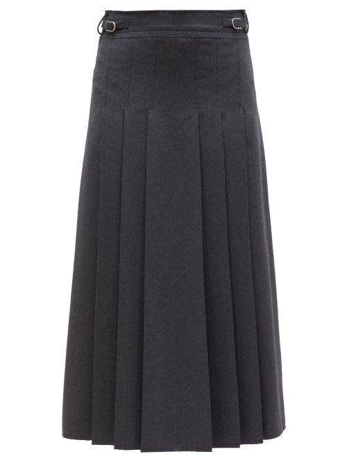 Matchesfashion.com Gabriela Hearst - Wesley Pleated Flannel Midi Skirt - Womens - Dark Grey