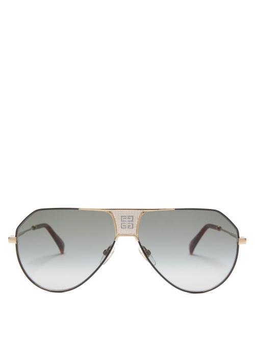 Matchesfashion.com Givenchy - Logo Grid Aviator Metal Sunglasses - Womens - Black Multi