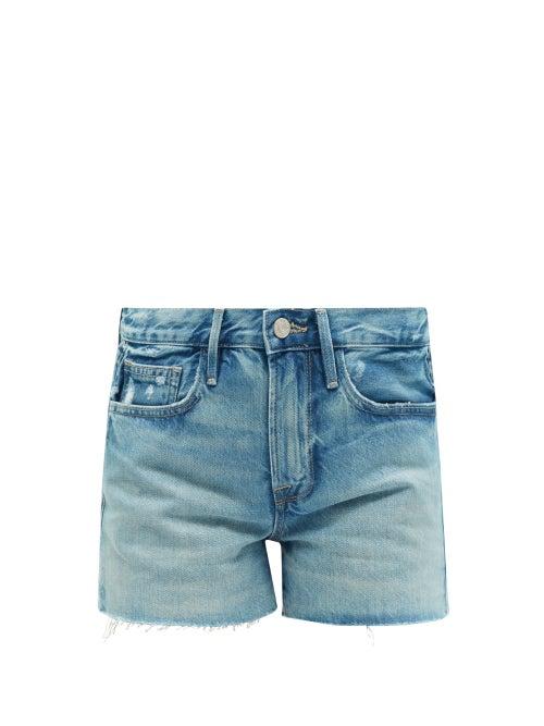Frame - Le Brigette Raw-hem Denim Shorts - Womens - Light Denim