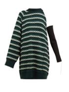 Matchesfashion.com Raf Simons - One Shoulder Striped Wool Blend Sweater - Womens - Green Multi