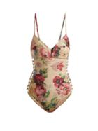 Matchesfashion.com Zimmermann - Melody Bullet Floral Print Swimsuit - Womens - Beige Multi