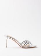 Aquazzura - Tequila 75 Crystal-embellished Leather Mules - Womens - Silver