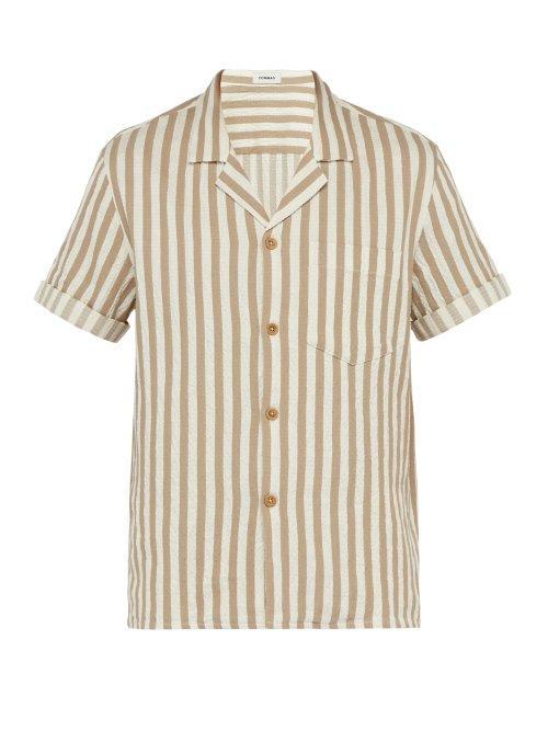 Matchesfashion.com Commas - Striped Textured Cotton Blend Camp Collar Shirt - Mens - Beige Multi