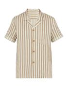 Matchesfashion.com Commas - Striped Textured Cotton Blend Camp Collar Shirt - Mens - Beige Multi