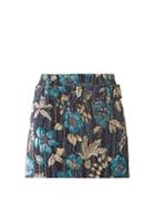Matchesfashion.com Prada - Floral Brocade Belted Skirt - Womens - Blue Multi