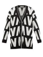 Ladies Rtw Valentino - Logo-jacquard Cotton Cardigan - Womens - Black White