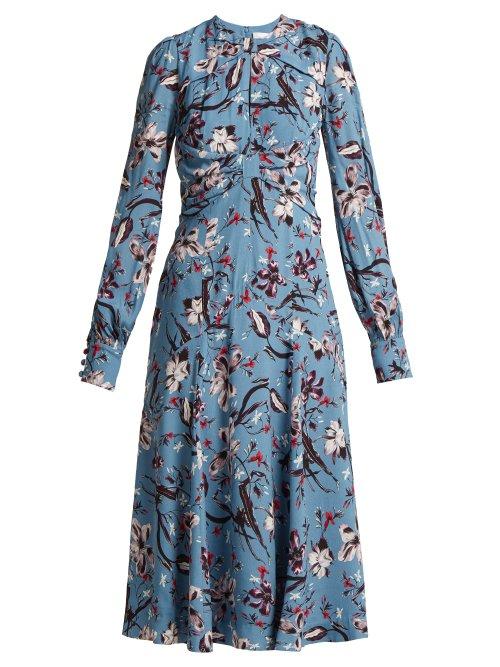 Matchesfashion.com Erdem - Carwen Tulip Dream Print Crepe Midi Dress - Womens - Blue Multi