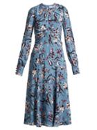 Matchesfashion.com Erdem - Carwen Tulip Dream Print Crepe Midi Dress - Womens - Blue Multi