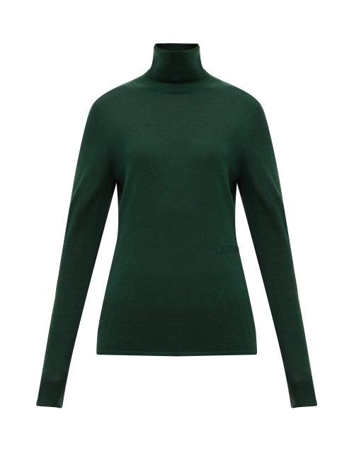 Matchesfashion.com Burberry - Logo-embroidered Roll-neck Cashmere-blend Sweater - Womens - Dark Green
