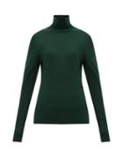 Matchesfashion.com Burberry - Logo-embroidered Roll-neck Cashmere-blend Sweater - Womens - Dark Green