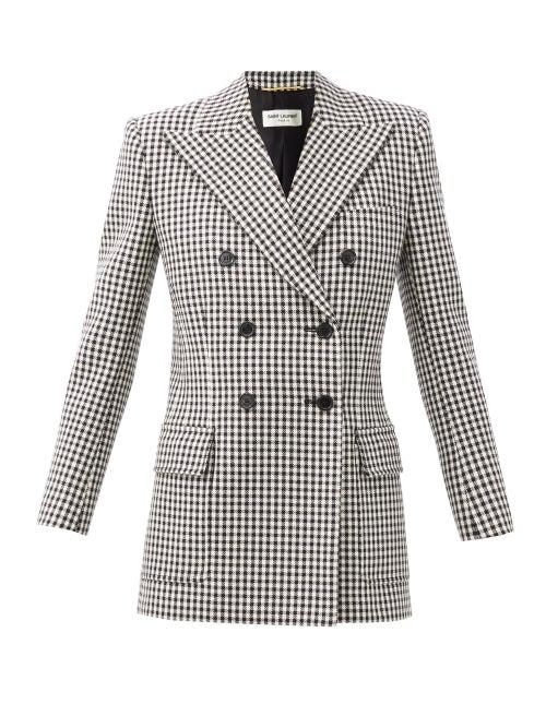 Matchesfashion.com Saint Laurent - Shepherd-check Double-breasted Wool-twill Blazer - Womens - Black White