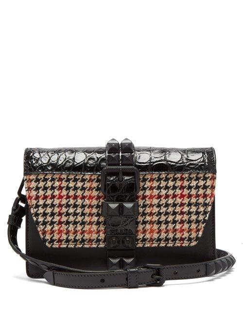 Matchesfashion.com Prada - Elektra Tweed And Crocodile Leather Cross Body Bag - Womens - Black Multi