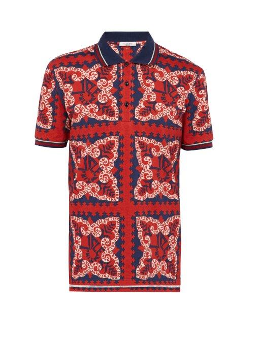 Matchesfashion.com Valentino - Bandana Print Cotton Polo Shirt - Mens - Red Multi