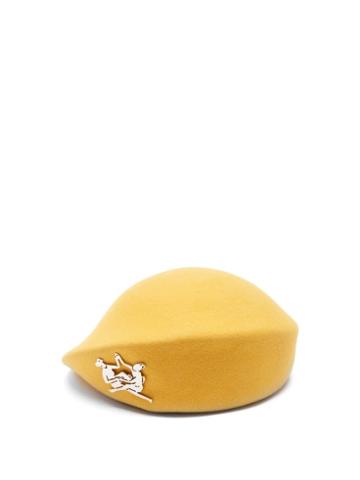 Matchesfashion.com Thebe Magugu - Sisterhood-plaque Wool-felt Beret - Womens - Yellow