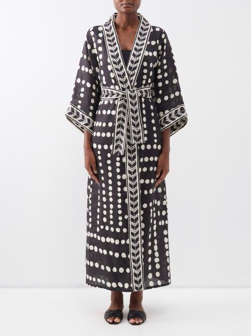 Johanna Ortiz - Kuba Bambala Linen Kaftan - Womens - Black Ivory