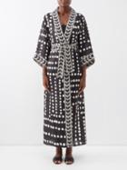 Johanna Ortiz - Kuba Bambala Linen Kaftan - Womens - Black Ivory