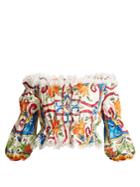 Dolce & Gabbana Majolica-print Off-the-shoulder Cropped Top