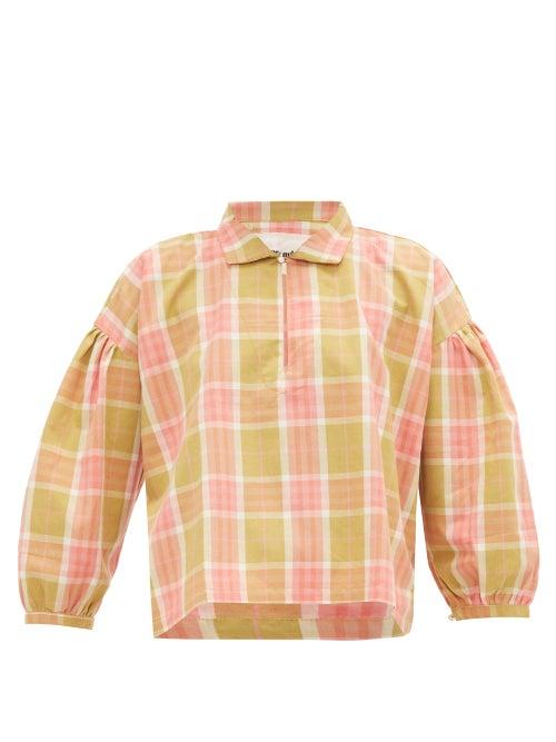 Matchesfashion.com Story Mfg. - Amber Checked Organic Cotton-canvas Blouse - Womens - Pink Multi