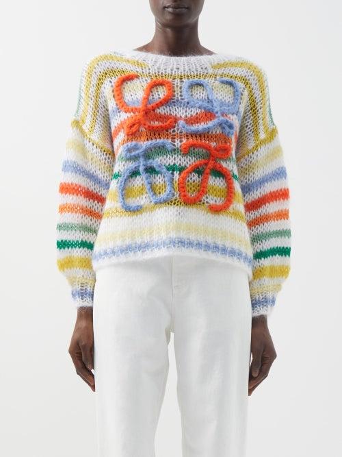 Loewe - Anagram-appliqu Striped Mohair-blend Sweater - Womens - White Multi