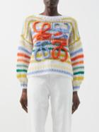 Loewe - Anagram-appliqu Striped Mohair-blend Sweater - Womens - White Multi