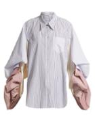Matchesfashion.com Hillier Bartley - Pinstriped Distorted Sleeve Cotton Shirt - Womens - Blue Multi