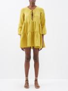 Casa Raki - Matilda Tiered Organic-linen Mini Dress - Womens - Gold