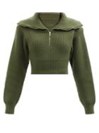 Ladies Rtw Jacquemus - Risoul Sailor-collar Wool Cropped Sweater - Womens - Khaki