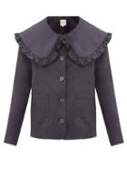 Matchesfashion.com Sea - Scarlett Ruffled-collar Cotton-blend Jacket - Womens - Navy