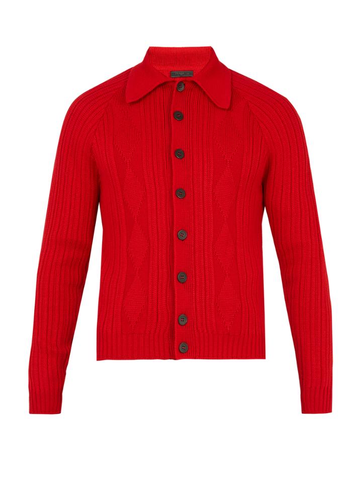 Prada Point-collar Ribbed-wool Cardigan