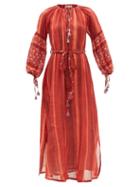 Ladies Beachwear D'ascoli - Regina Striped Cotton-khadi Maxi Dress - Womens - Red